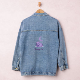 Träumerische Katzen-Denimjacke | Süße lila Katze M Jeansjacke