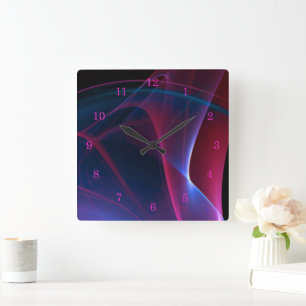 Träumerische magentarote und blaue abstrakte quadratische wanduhr