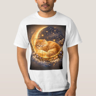 Träumerische Mondkatze T-Shirt Süßes Schlafkatze