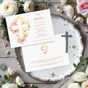 Träumerische rosa Blumen-Taufkreuz-Form Einladung