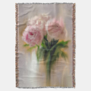 Träumerische rosa Pfingstrosen in weißer Vase Decke