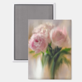 Träumerische rosa Pfingstrosen in weißer Vase Magnet