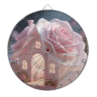 Träumerische rosa Rose und fantastisches Haus Kuns Dartscheibe