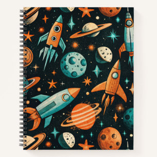 Träumerische Spacecore-Planeten Türkis Orange Kosm Notizbuch