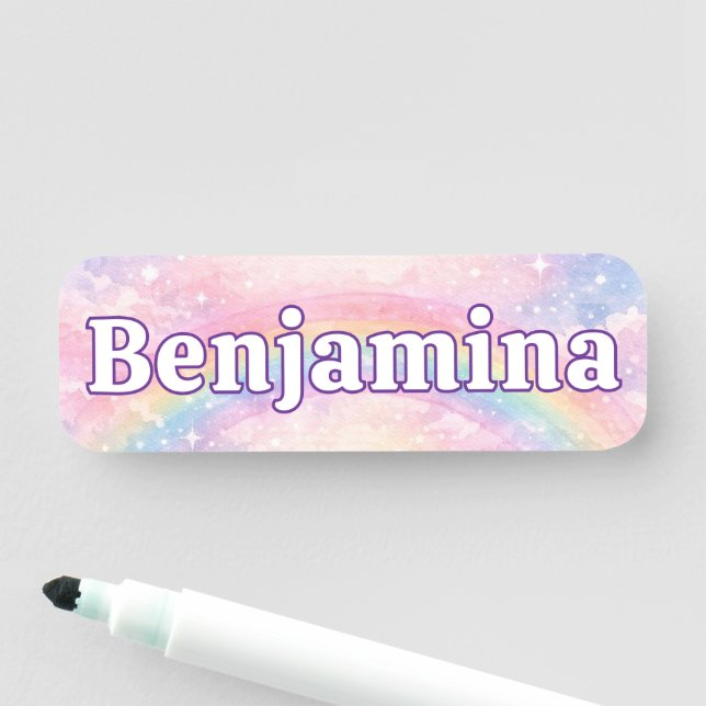Träumerischer Glitter-Regenbogen-Wolke Rosa Funkel Namensschild (Beispiel)