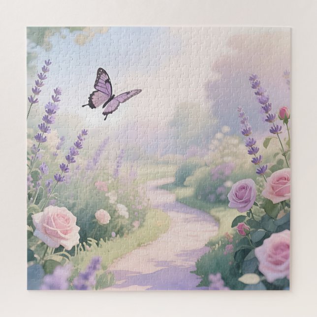Träumerischer Lavendelrosengarten-Schmetterlingspf (Vertikal)