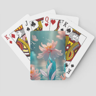 Träumerischer Rosa Lotus und Schmetterling in Aqua Spielkarten
