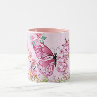 Träumerischer rosa Schmetterlingsbecher – Blumiges Tasse