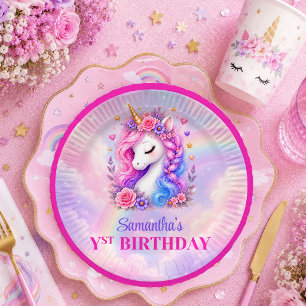 Träumerisches Einhorn Rosa Lila Magisches Mädchen  Pappteller