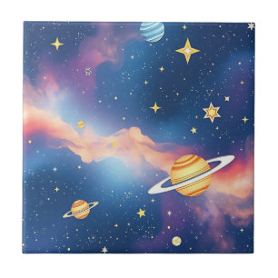 Träumerisches Galaxien-Planeten-Sterne-Muster Fliese