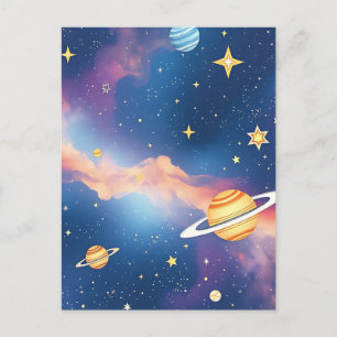 Träumerisches Galaxien-Planeten-Sterne-Muster Postkarte