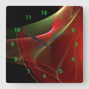 Träumerisches grünes und rotes Schleife-Fraktal Quadratische Wanduhr