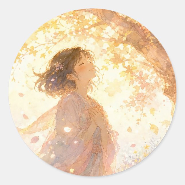 Träumerisches Herbstmädchen-Sticker Runder Aufkleber (Vorderseite)