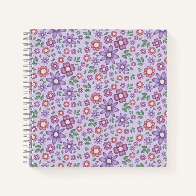 träumerisches Lavendel-whimsical-Blumenmuster Notizbuch (Vorderseite)