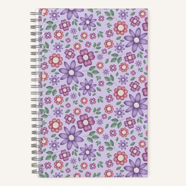 träumerisches Lavendel-whimsical-Blumenmuster Notizbuch (Vorderseite)
