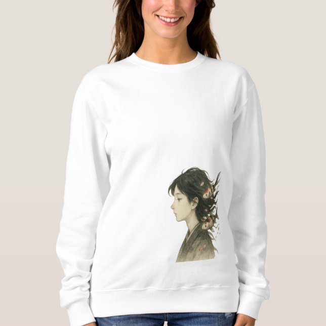 Träumerisches Manga-Mädchen mit Koi-Fischen Sweatshirt (Vorderseite)