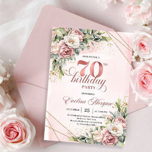 Träumerisches Roségold Florales Grün zum 70. Gebur Einladung