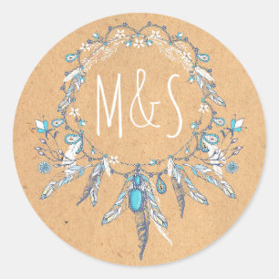 Traumfänger Boho Vintage Hochzeit Runder Aufkleber