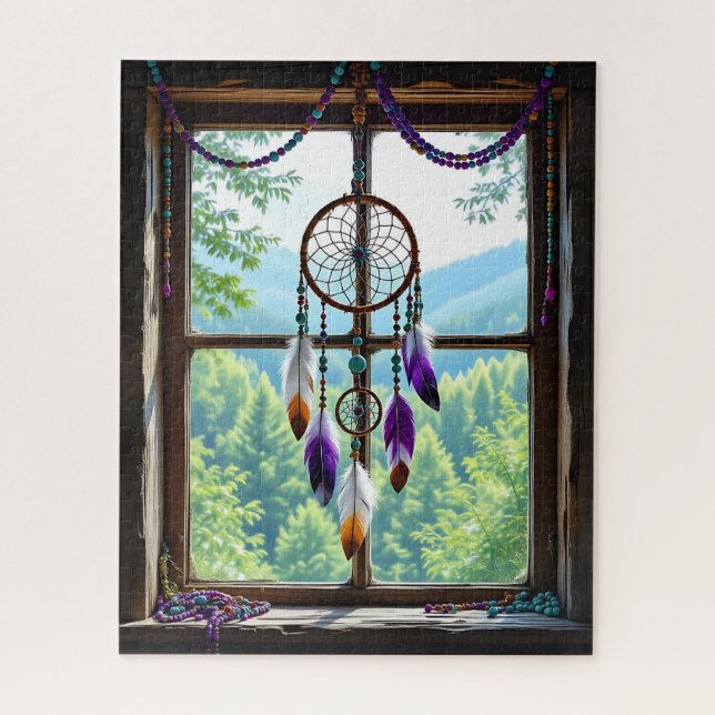 Traumfänger im Fenster | Boho-Kunst (Vertikal)