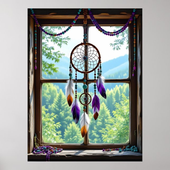 Traumfänger im Fenster | Boho-Kunst Poster (Vorne)