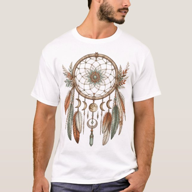Traumfänger Mit Mondphasen Und Federn T-Shirt (Vorderseite)