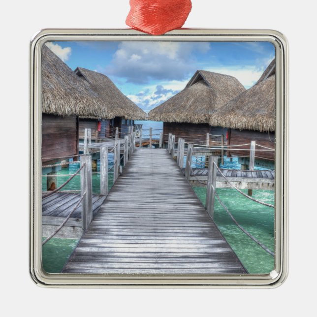 Traumferien Bora Bora Overwater Bungalowe Ornament Aus Metall (Vorne)