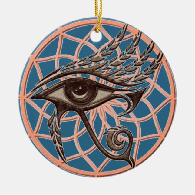 Traumgreifende Augen von Horus Blue Keramik Ornament (Vorne)