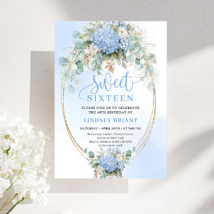 Traumhaft Boho Blaue Hortensie Gold Sweet Sixteen Einladung