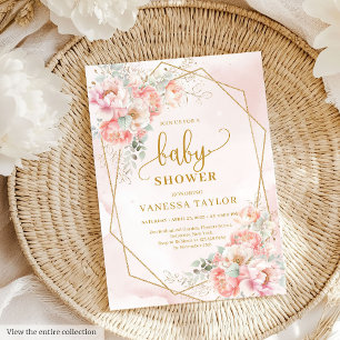 Traumhaft pastellrosa Glitzer Blütenbaby lädt ein Einladung