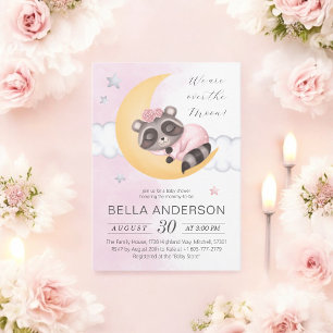 Traumhaft über der Mond Raccoon Girl Baby Dusche Einladung