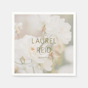 Traumhaft verblasste weiße Rose Foto Hochzeitspaar Serviette