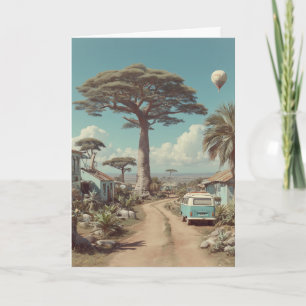 Traumhafte Baobab-Landschaft mit Vintage-Campervan Karte