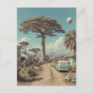 Traumhafte Baobab-Landschaft mit Vintage-Campervan Postkarte