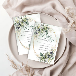 Traumhafte Botanische Aquarell Boho Grüne Hochzeit RSVP Karte