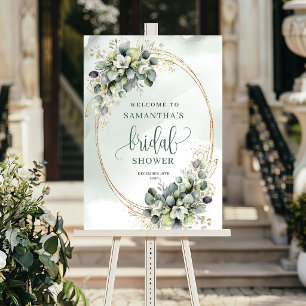 Traumhafte Botanische Grüne Goldene Hochzeitsdusch Poster