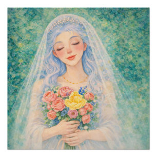 Traumhafte florale Braut-Wasserfarben-Illustration Poster