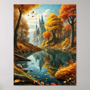 Traumhafte Herbstlandschaft mit magischem Schloss Poster