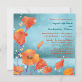 Traumhafte Hochzeit mit Mohnblumen, Rot und Türkis Einladung