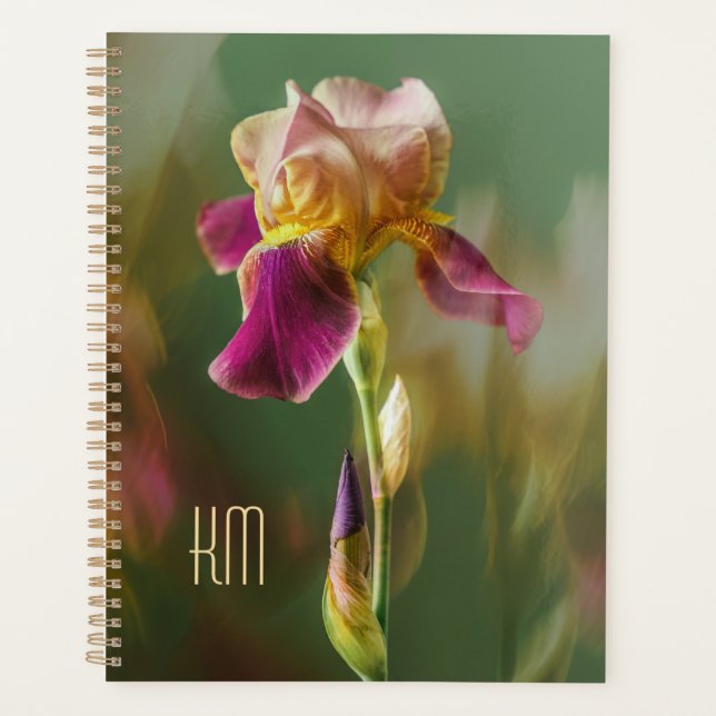 Traumhafte Iris-Blumen-Foto-Kunst mit Monogramm (G Planer (Vorderseite)