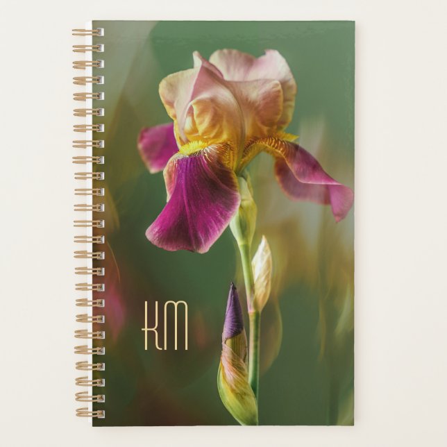 Traumhafte Iris-Blumen-Foto-Kunst mit Monogramm (k Planer (Vorderseite)