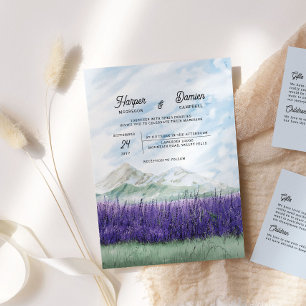 Traumhafte Lavendel-Wasserfarben-Hochzeit in den B Einladung