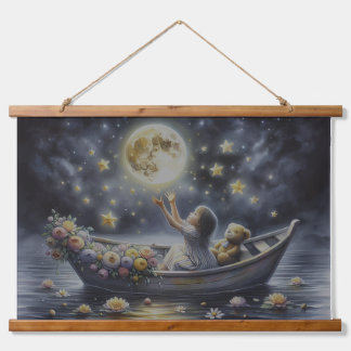 Traumhafte Mondtraum-Fantasieszene für Mädchen Wandteppich Mit Holzrahmen