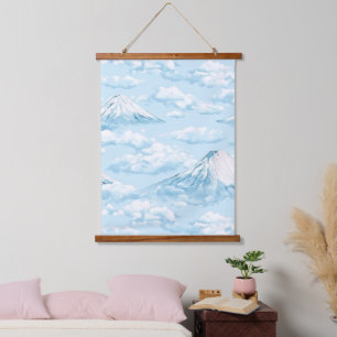 Traumhafte Schneeberge - Sanftes Blauweiß Wandteppich Mit Holzrahmen