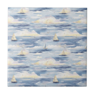 Traumhafte Segelboote Ozean Aquarellmuster (1) Fliese