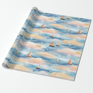 Traumhafte Segelboote Ozean Aquarellmuster (3) Geschenkpapier