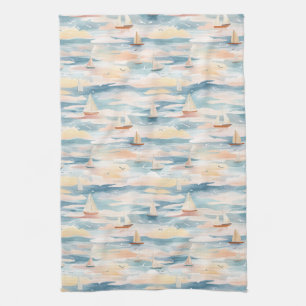 Traumhafte Segelboote Ozean Aquarellmuster (3) Geschirrtuch