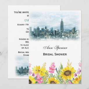 Traumhafte Teal NYC-Skyline Sonnenblume Brautdusch Einladung