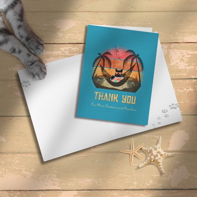Traumhafte Tropenlandschaft der Coolen Katze Dankeskarte (Daydreaming Cool Cat's Tropical Escape Thank You Card)