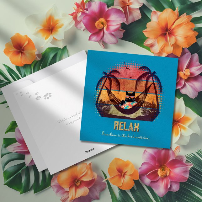 Traumhafte Tropenlandschaft der Coolen Katze Feiertagskarte (Daydreaming Cool Cat's Tropical Escape Holiday Card)