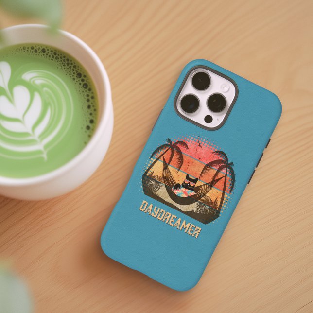 Traumhafte Tropenlandschaft der Coolen Katze iPhone 16 Pro Max Hülle (Daydreaming Cool Cat's Tropical Escape Case-Mate iPhone Case)